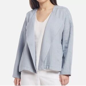 Eileen Fisher Heavy Organic Linen Drape Front Jacket Dawn Blue Size L NEW